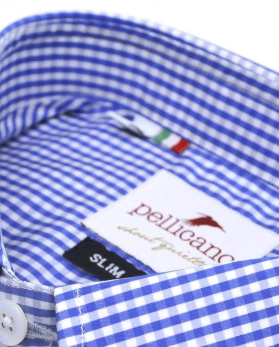 Men's Point Collar Shirt in Blue & White Gingham - Image 3