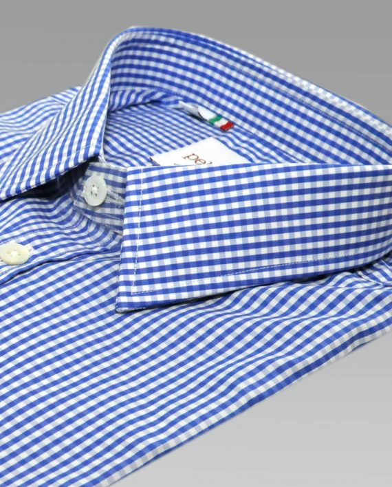 Men's Point Collar Shirt in Blue & White Gingham - Image 2