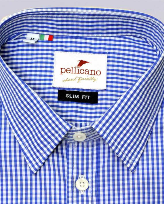 Men's Point Collar Shirt in Blue & White Gingham - Image 4