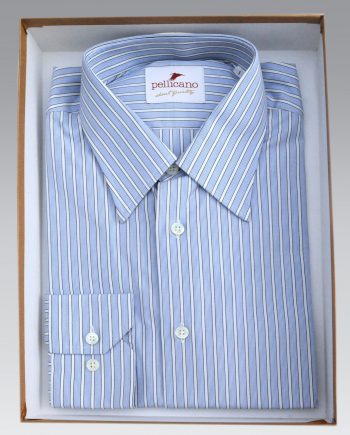 Men's Long Point Collar Shirt with a Blue Stripe