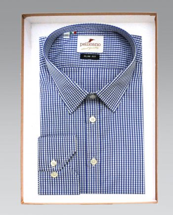 Men's Point Collar Shirt in Blue & White Gingham