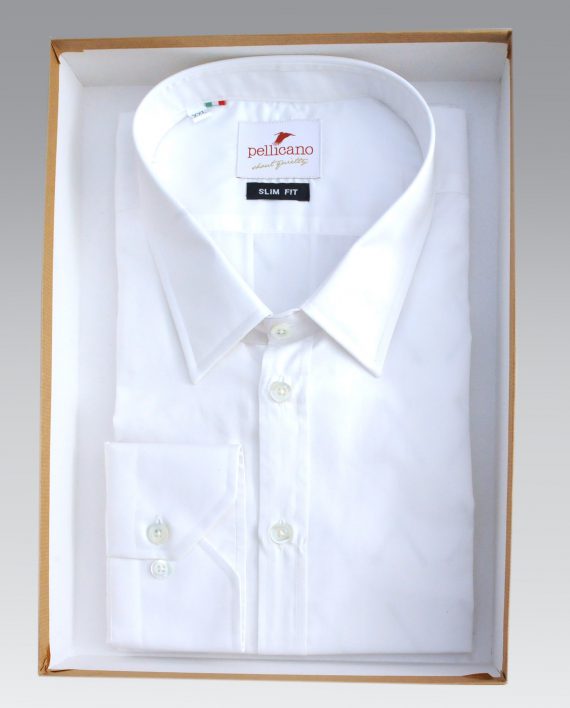 Men's Point Collar Shirt in White Poplin