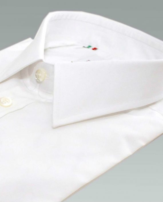 Men's Point Collar Shirt in White Poplin - Image 3