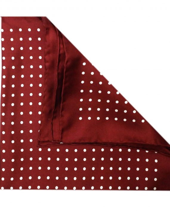 Jack - Polka Dot Silk Pocket Square in Burgundy with White Spots