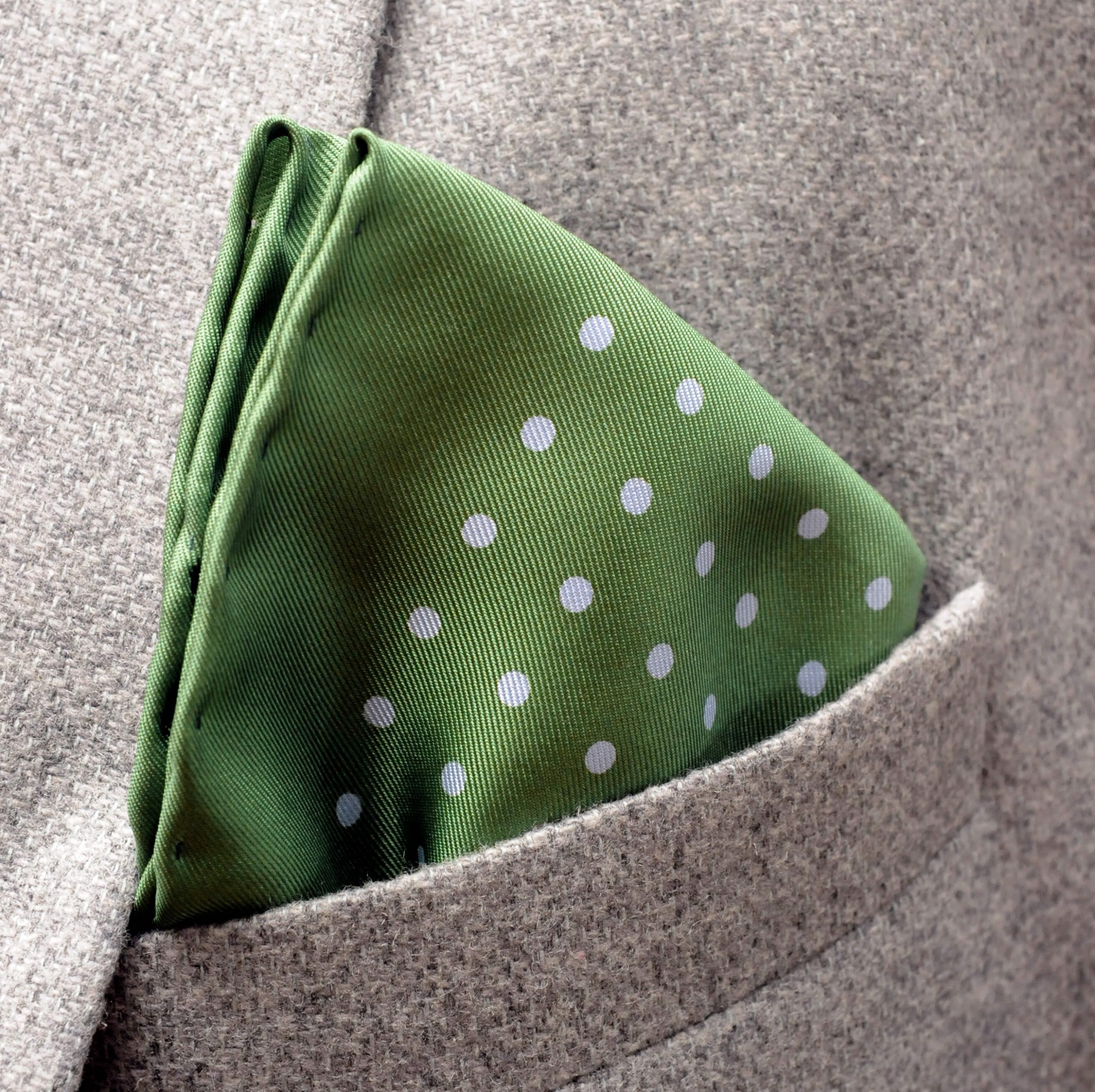 Jack - Polka Dot Silk Pocket Square in Green with Blue Spots