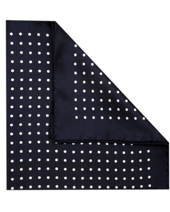 Jack - Polka Dot Silk Pocket Square in Navy with White Spots