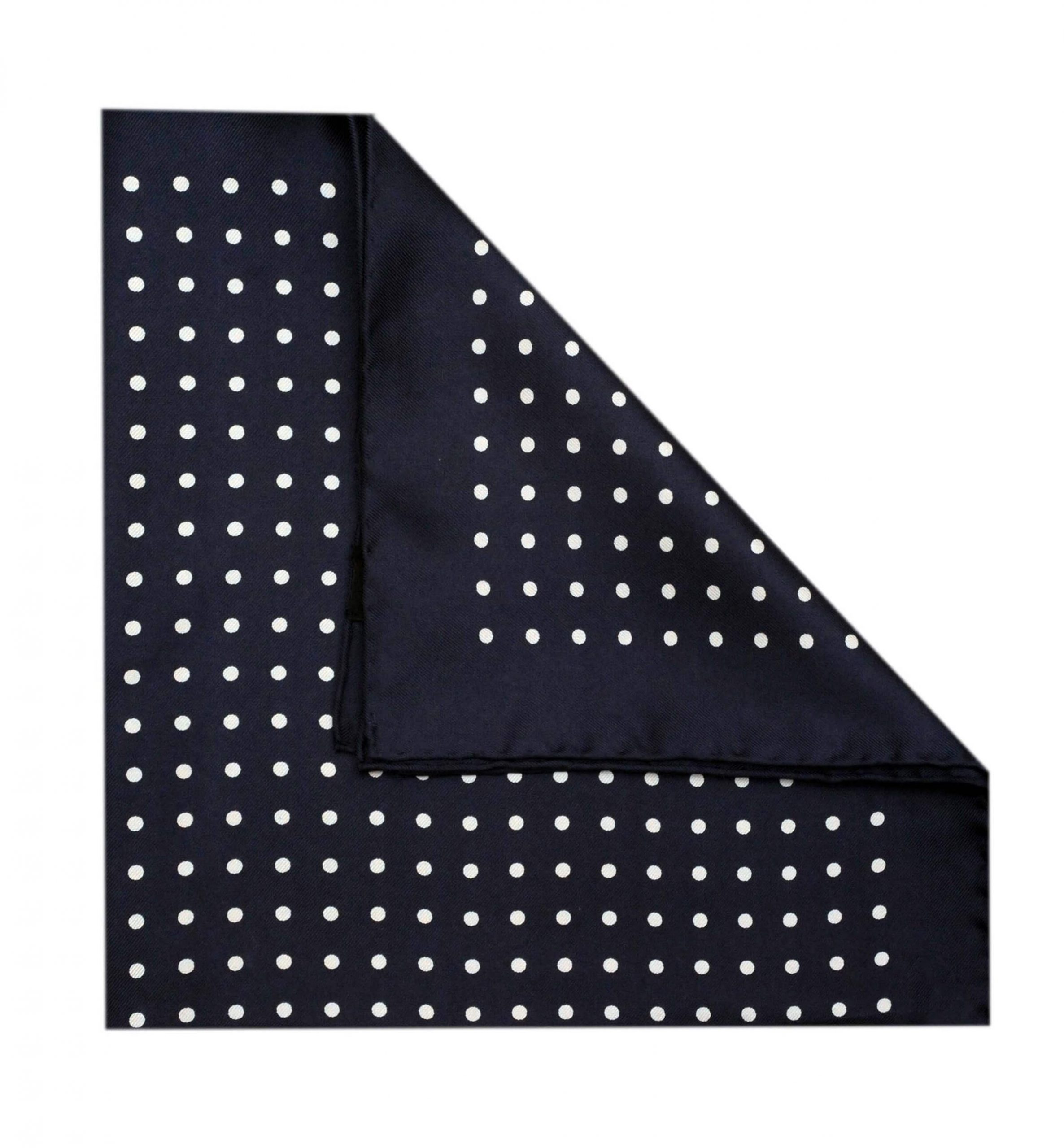 New defect Silk Handkerchief Pocket Square 40cm Navy blue & white pin dot spots 