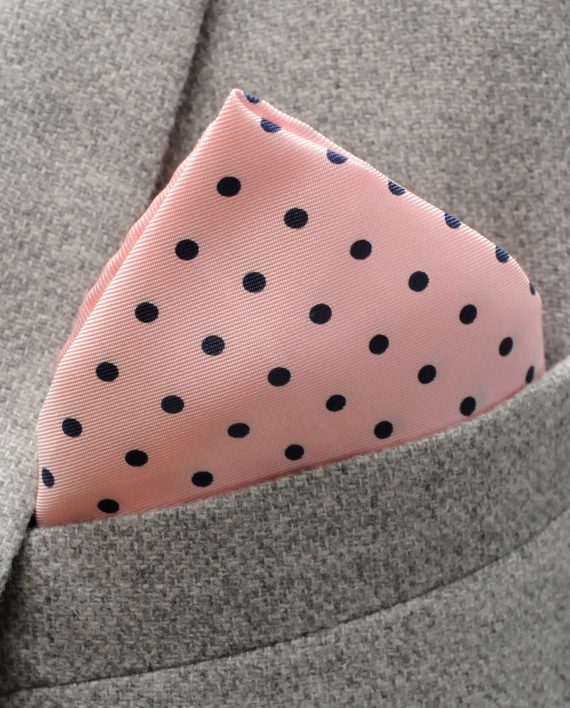 Jack - Polka Dot Silk Pocket Square in Pink with Black Spots - Image 2