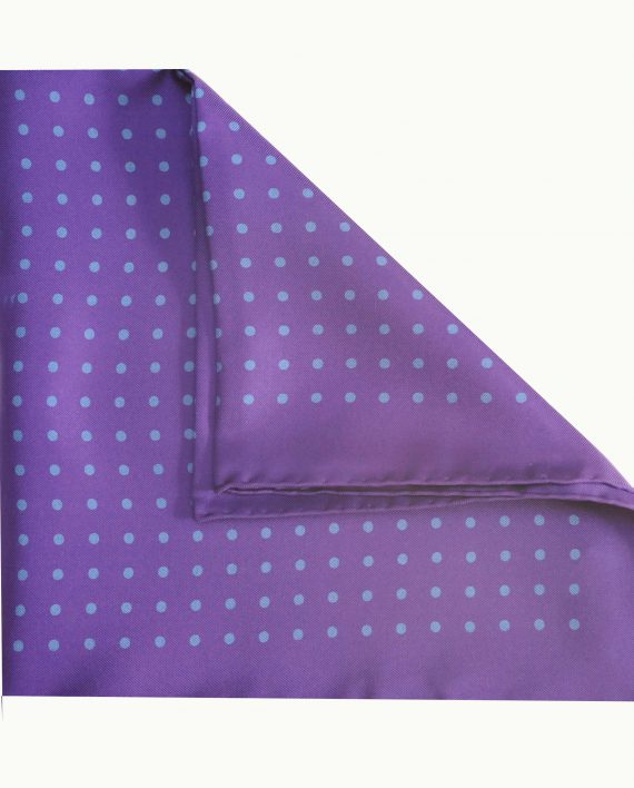 Jack - Polka Dot Silk Pocket Square in Purple with Blue Spots