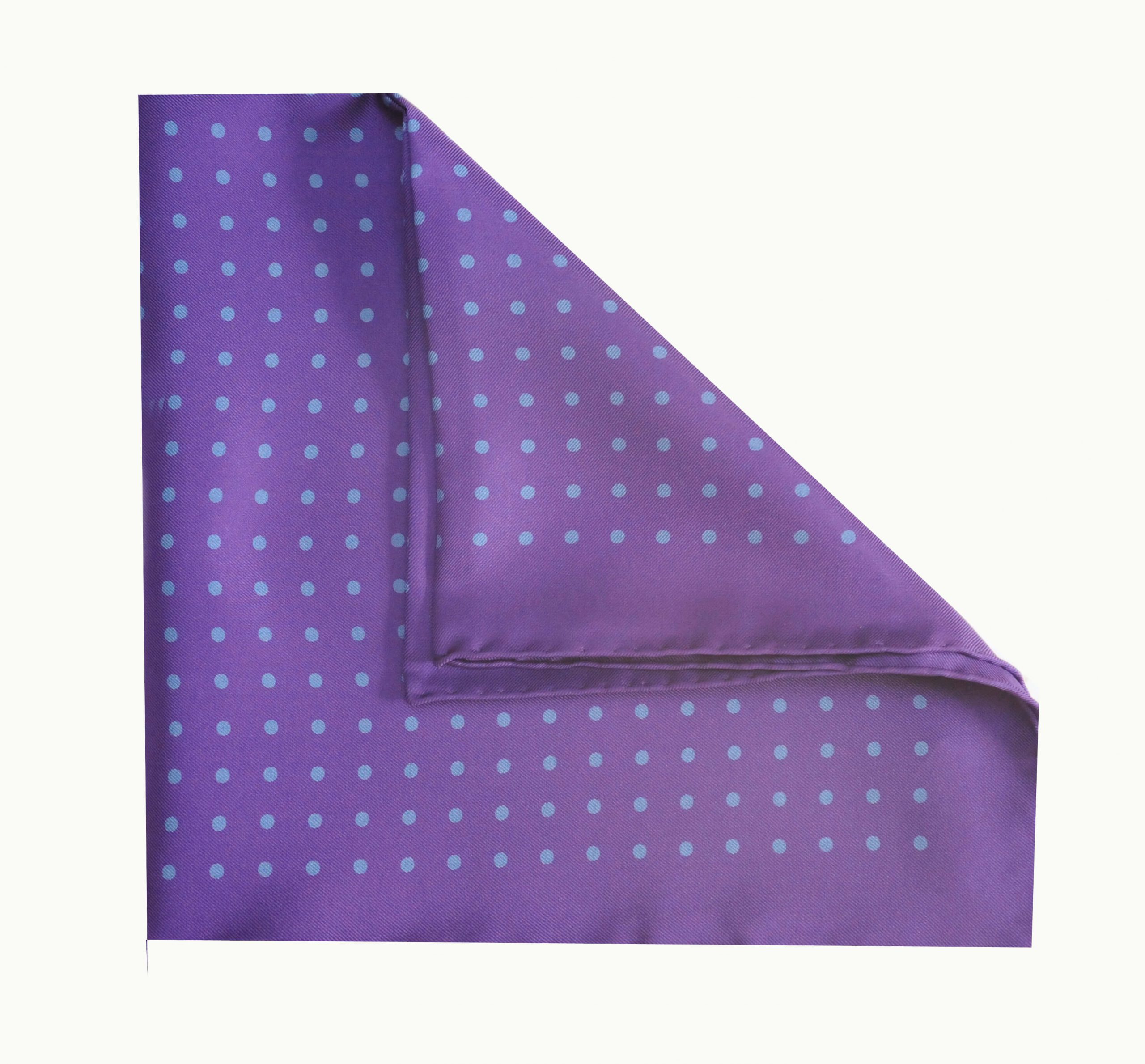 Jack - Polka Dot Silk Pocket Square in Purple with Blue Spots