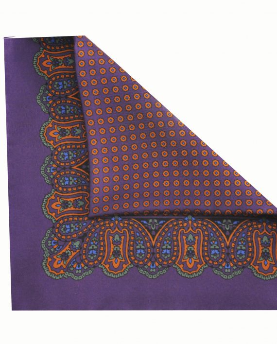 Jay - Paisley Silk Pocket Square in Purple