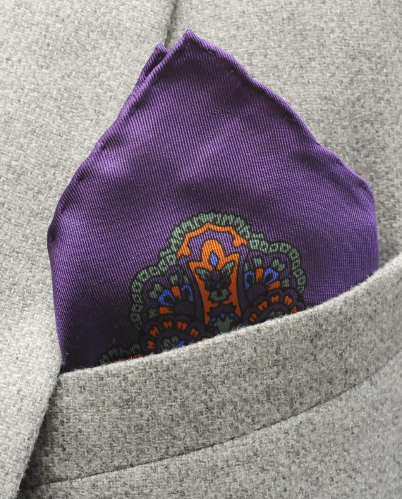 Jay - Paisley Silk Pocket Square in Purple - Image 3