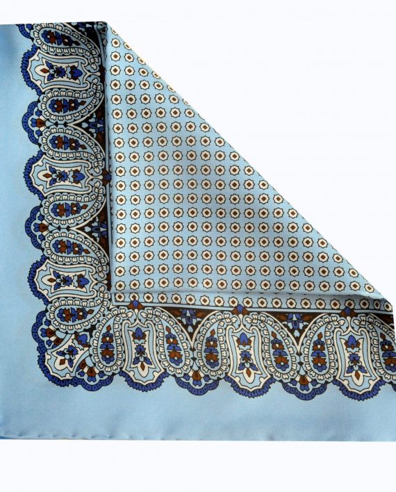 Jay - Paisley Silk Pocket Square in Light Blue