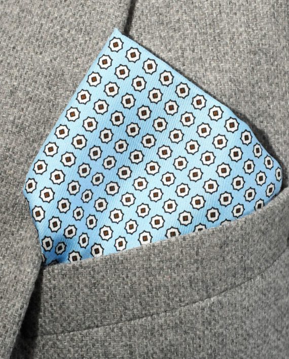 Silk Pocket Square in Light Blue Paisley - Image 3