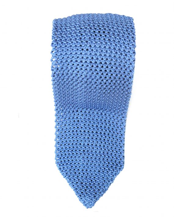 Silk Knitted Tie in Airforce Blue - Image 2