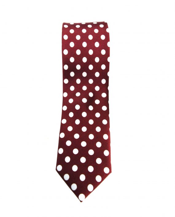 The Berwick - Italian Handmade Silk  Polka Dot Tie In Blood Red with White - Image 4