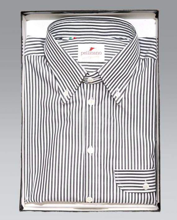 Men's Button Down Shirt in Black & White Stripes