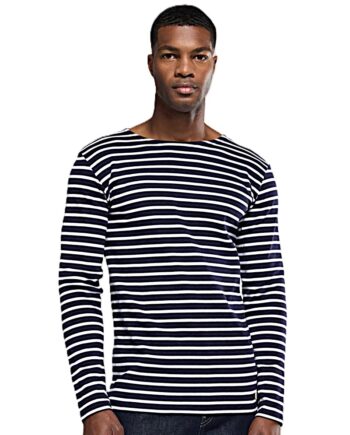 A Long Sleeve Cotton Breton Stripe Shirt in Navy & White