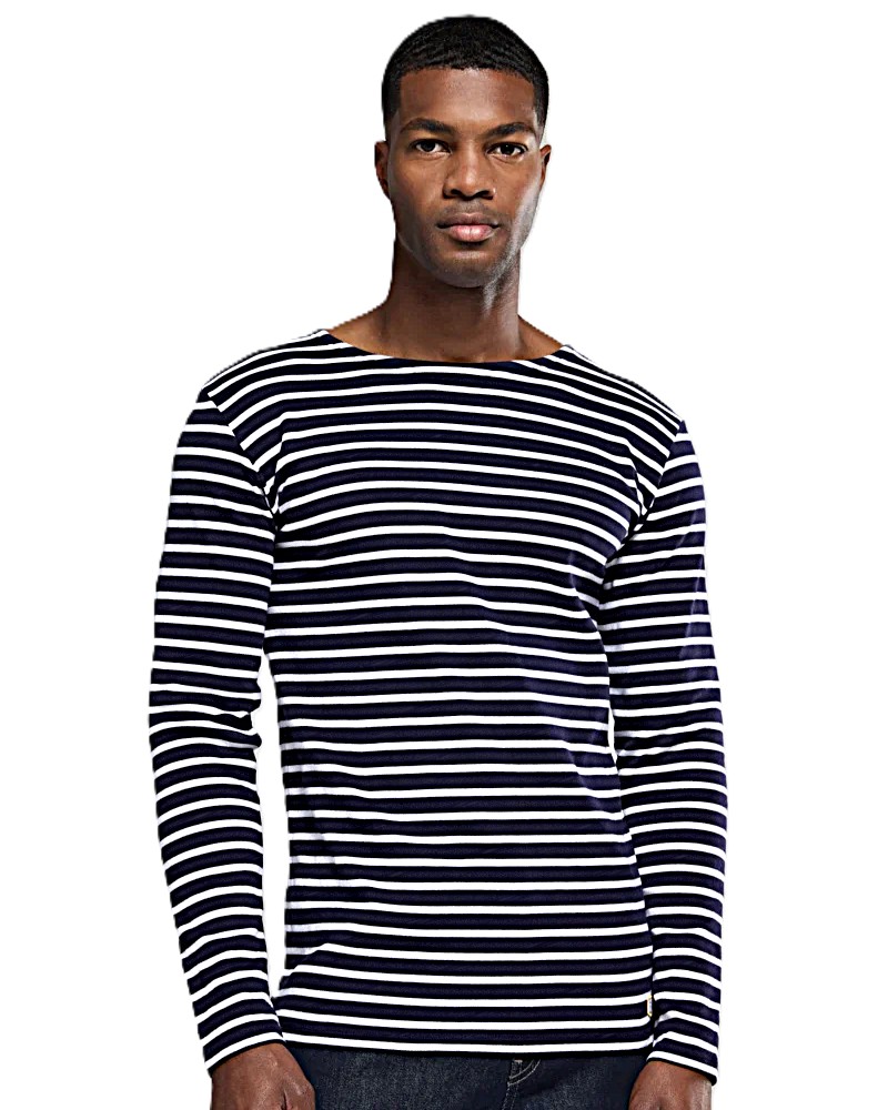 A Long Sleeve Cotton Breton Stripe Shirt in Navy & White