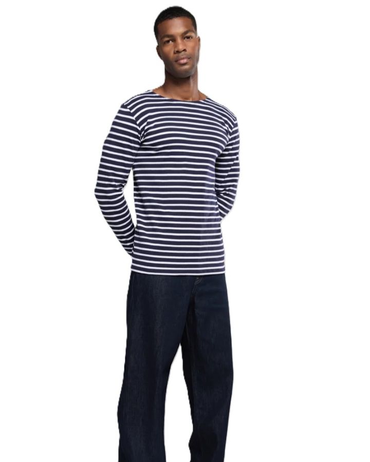 A Long Sleeve Cotton Breton Stripe Shirt in Navy & White - Image 8