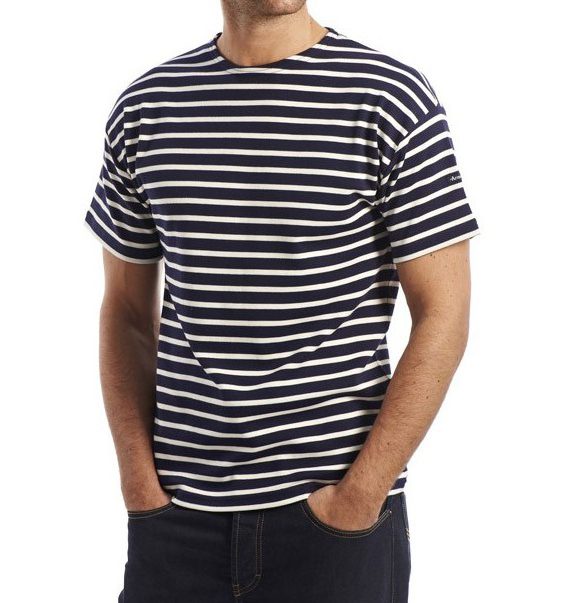 Armor Lux Short Sleeve Boat Neck Breton Shirt in Navy & Ecru Stripes - Image 5