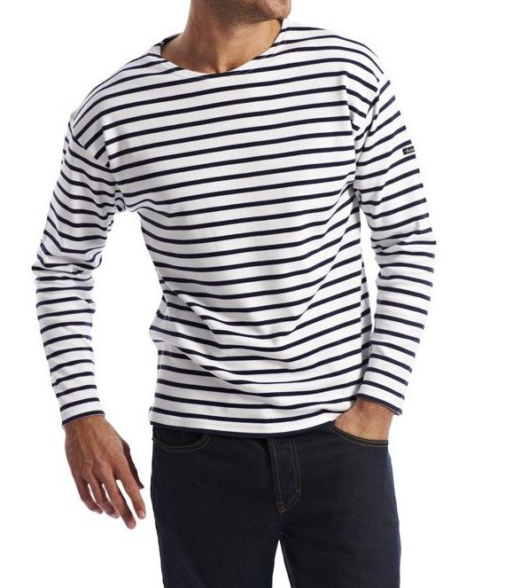 A Long Sleeve Cotton Breton Stripe Shirt in White & Navy - Image 2