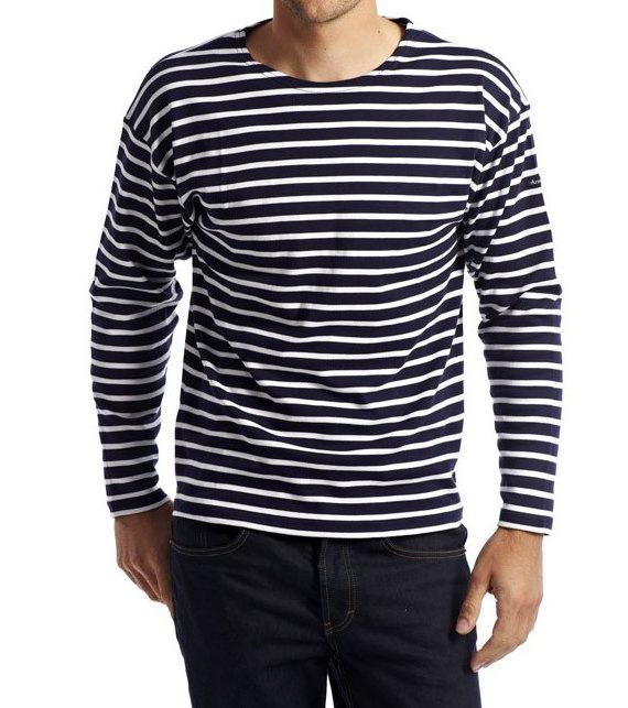 A Long Sleeve Cotton Breton Stripe Shirt in Navy & Ecru - Image 3