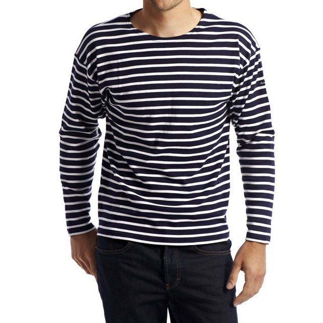 Armor Lux - Long Sleeve Cotton Breton Stripe Shirt in Navy & Ecru ...
