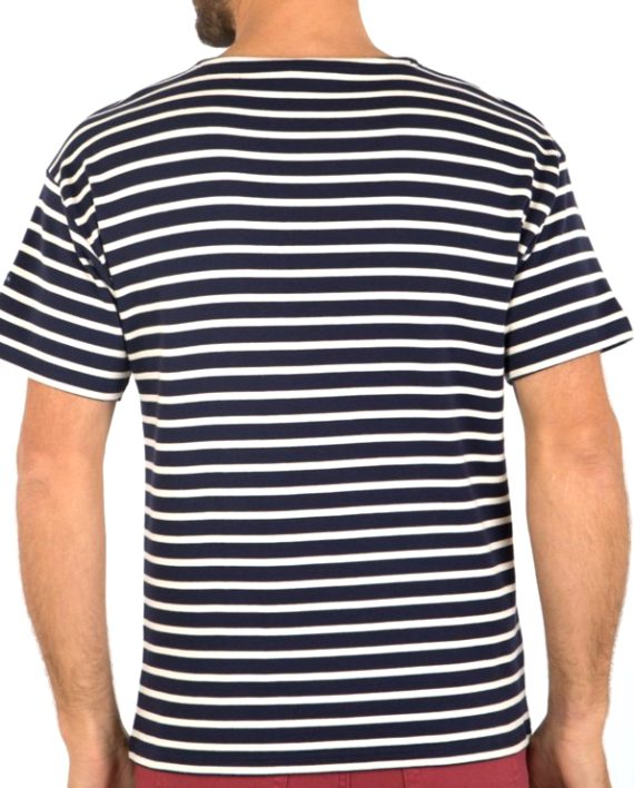 Armor Lux Short Sleeve Boat Neck Breton Shirt in Navy & Ecru Stripes - Image 3