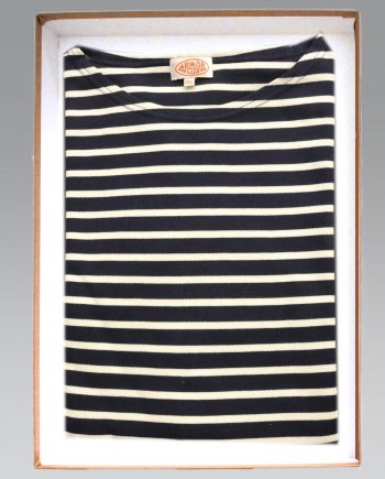 A Long Sleeve Cotton Breton Stripe Shirt in Navy & Ecru