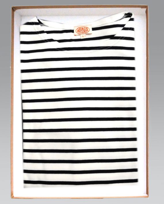 A Long Sleeve Cotton Breton Stripe Shirt in White & Navy
