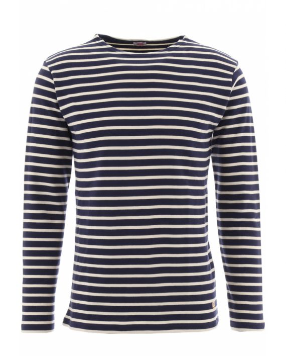 A Long Sleeve Cotton Breton Stripe Shirt in Navy & Ecru - Image 6
