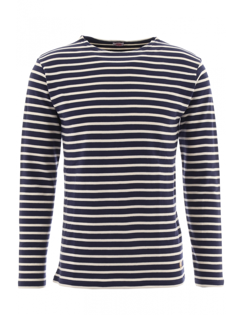 Long Sleeve Cotton Breton Stripe Shirt in Navy & Ecru - Pellicano Menswear