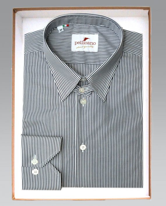 Men's Tab Collar Shirt with Navy & White Stripes - Image 2