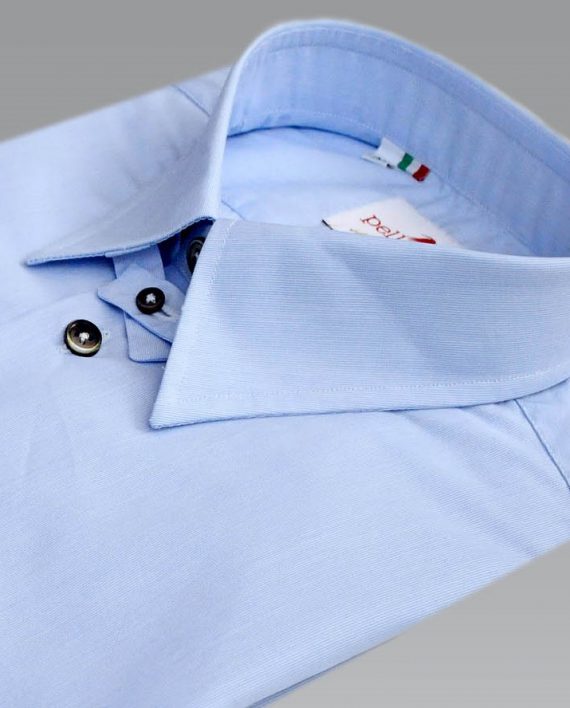 Men's Tab Collar Shirt in a Sky & White Micro Stripe - Image 2