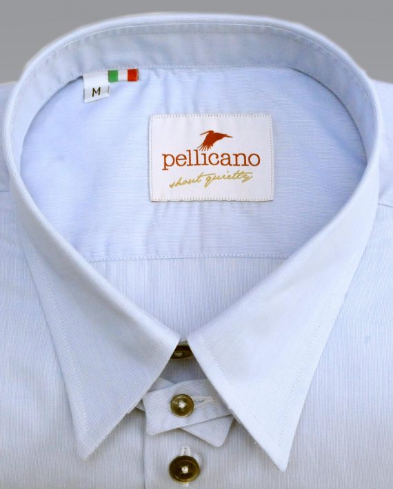 Men's Tab Collar Shirt in a Sky & White Micro Stripe - Image 3