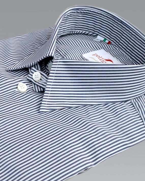 Men's Tab Collar Shirt with Navy & White Stripes - Image 3