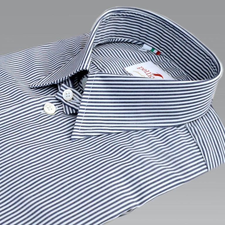 Men's Tab Collar Shirt in a Navy & White Stripes Pellicano Menswear