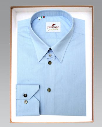 Men's Tab Collar Shirt in a Sky & White Micro Stripe