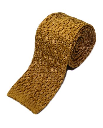Crochet Knit Silk Tie in Gold