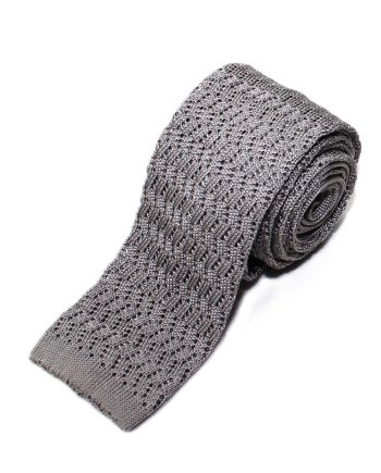 Crochet Knit Silk Tie in Grey