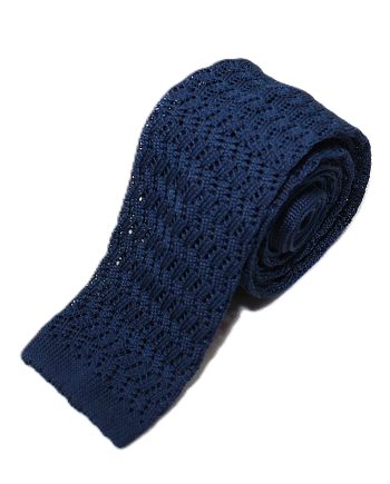 Crochet Silk Knit Tie in Navy