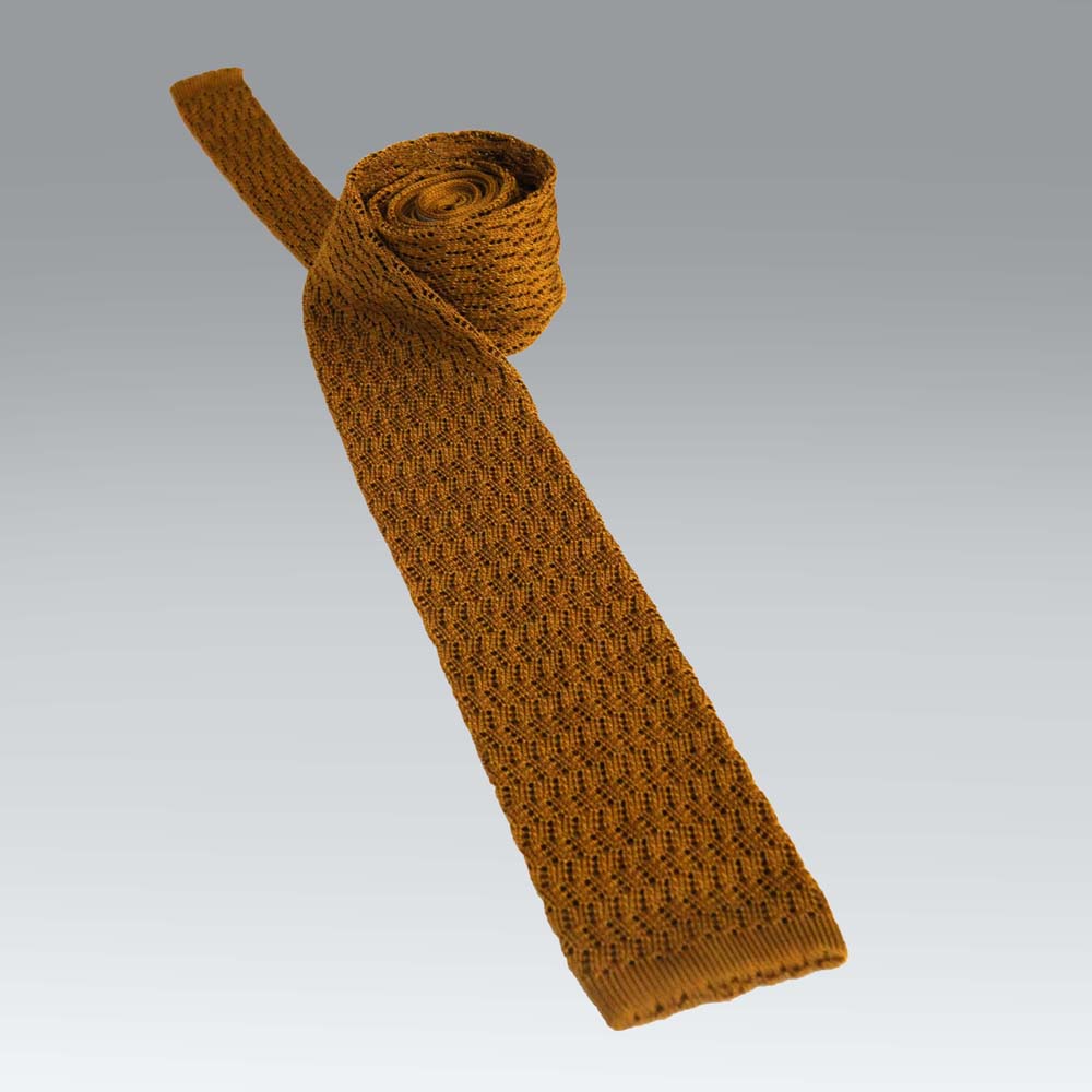 Silk Knitted Tie in Gold - Pellicano Menswear