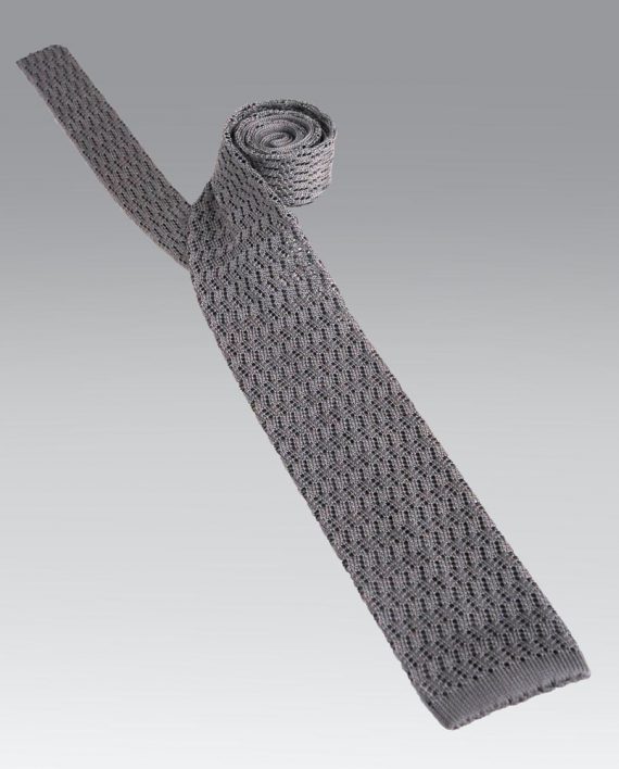 Crochet Knit Silk Tie in Grey - Image 2
