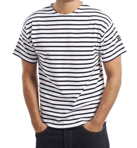 Armor Lux Short Sleeve Boat Neck Sleeve Breton in White & Navy Stripes - Image 2