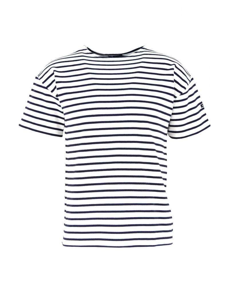 Armor Lux - Short Sleeve Cotton Breton Stripe Shirt in White with Navy ...