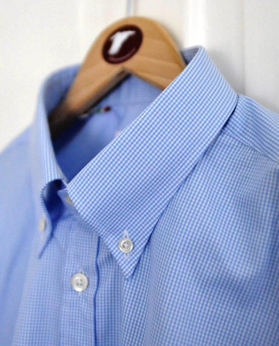 Men's Button Down Shirt in Sky Gingham Poplin - Image 5