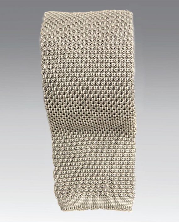Plain Silk Knitted Tie in Light Grey - Image 3