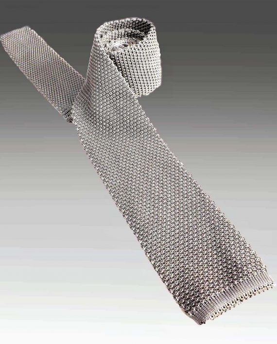 Plain Silk Knitted Tie in Light Grey - Image 2
