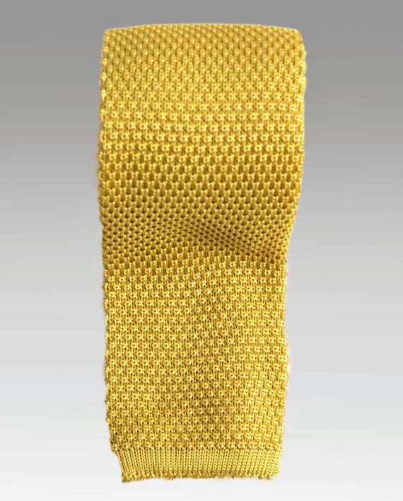 Plain Silk Knitted Tie in Saffron Yellow - Image 3